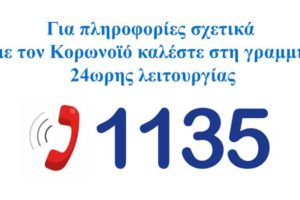 Κορονωιός covid 19 - Τηλέφωνο 1135